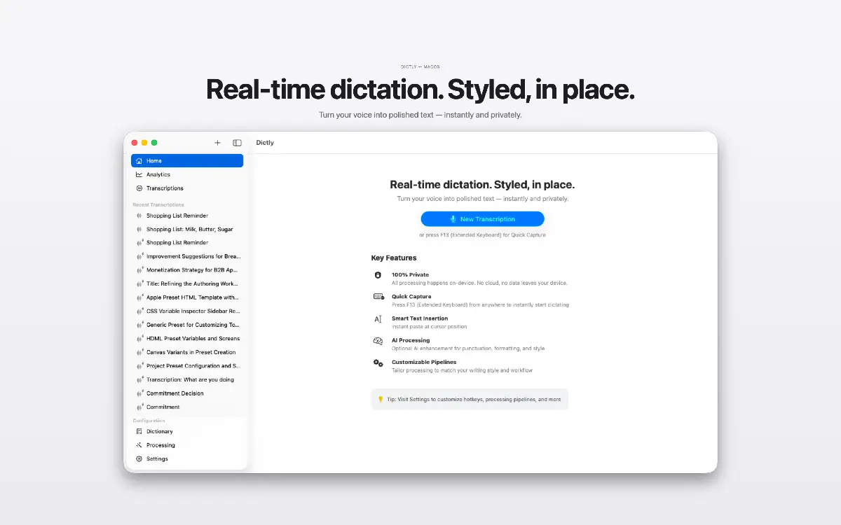 Dictly — On‑device dictation image number 01