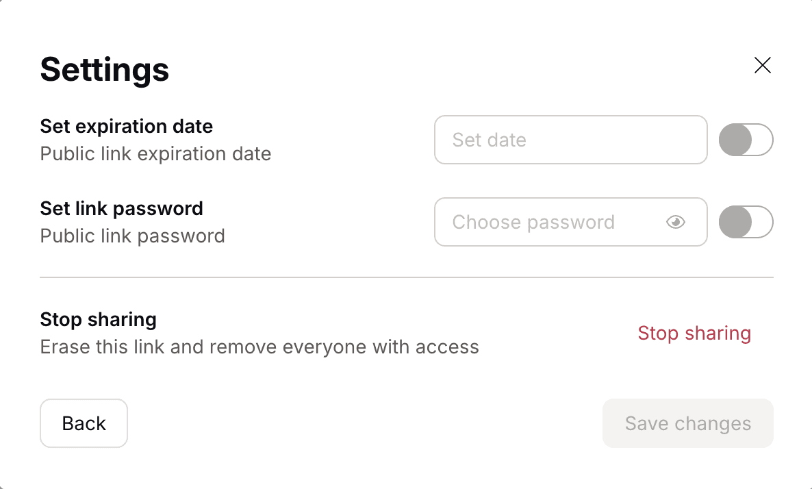 The settings any cloud drive should ship with by default: link expiration dates and password protection